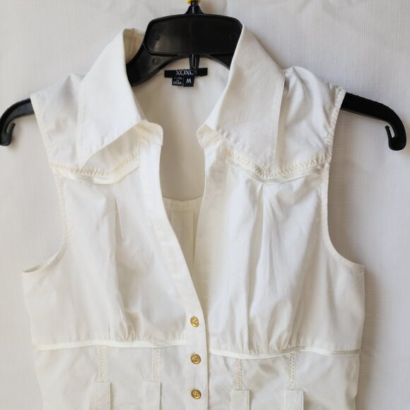 XOXO Y2K White Satin Trim Vintage Style Sleeveless Button Top Women's Size M - Picture 5 of 16